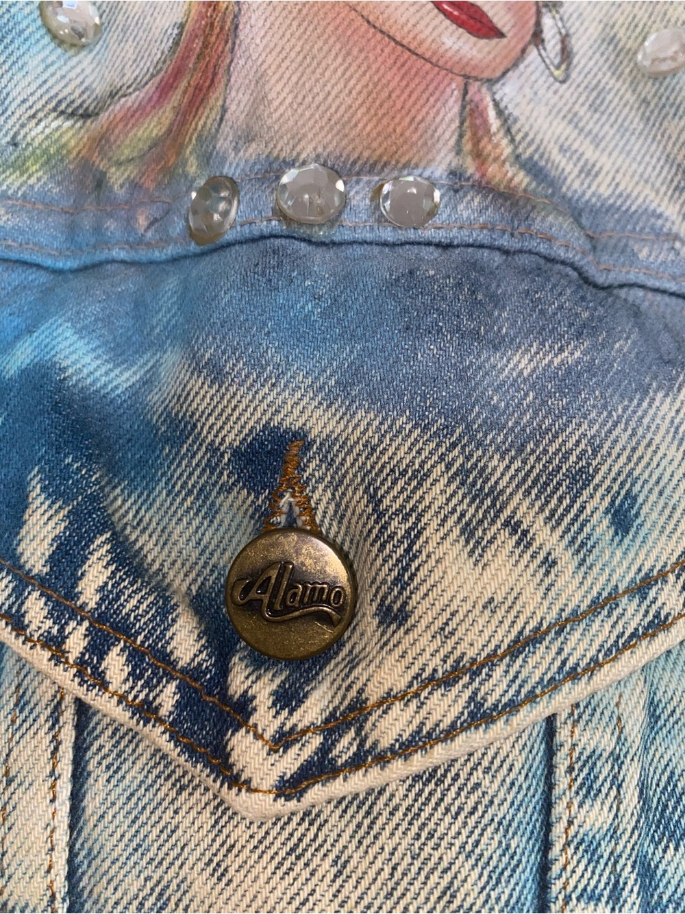 Barbie in Beverly Hills Denim Jacket buttons read ALAMO no tag fits XL - Picture 9 of 12